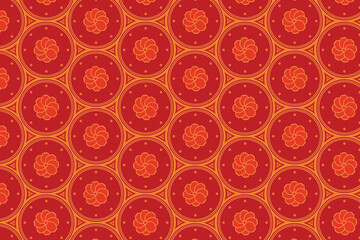 Seamless Chinese Ornamental Pattern in Retro Style. Geometric floral shapes in red and orange. Perfect for textile prints, wallpapers, wrapping paper, or decorative backgrounds