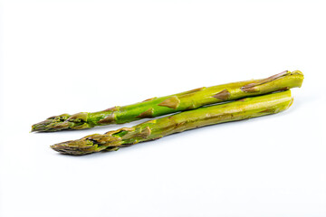 two asparagus spears on a white surface