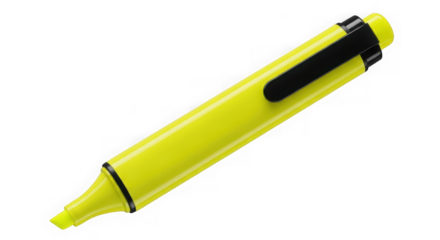A bright yellow highlighter is isolated on a transparent background perfect for emphasizing important text or adding a pop of color