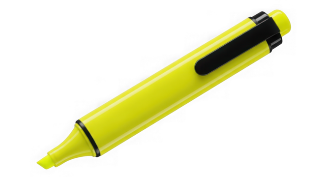 A bright yellow highlighter is isolated on a transparent background perfect for emphasizing important text or adding a pop of color