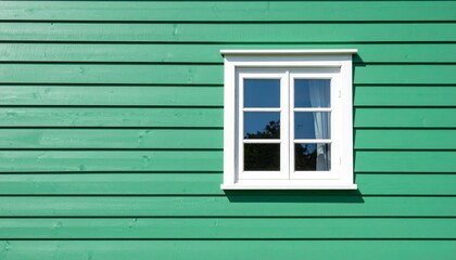 Fototapeta premium Vintage architectural detail of an old green window with wooden shutters on a wooden wall