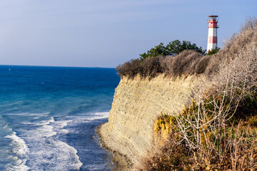 Lighthouse of Gelendzhik, Black Sea. Gelendzhik Lighthouse stands on the high rocky shore of the...