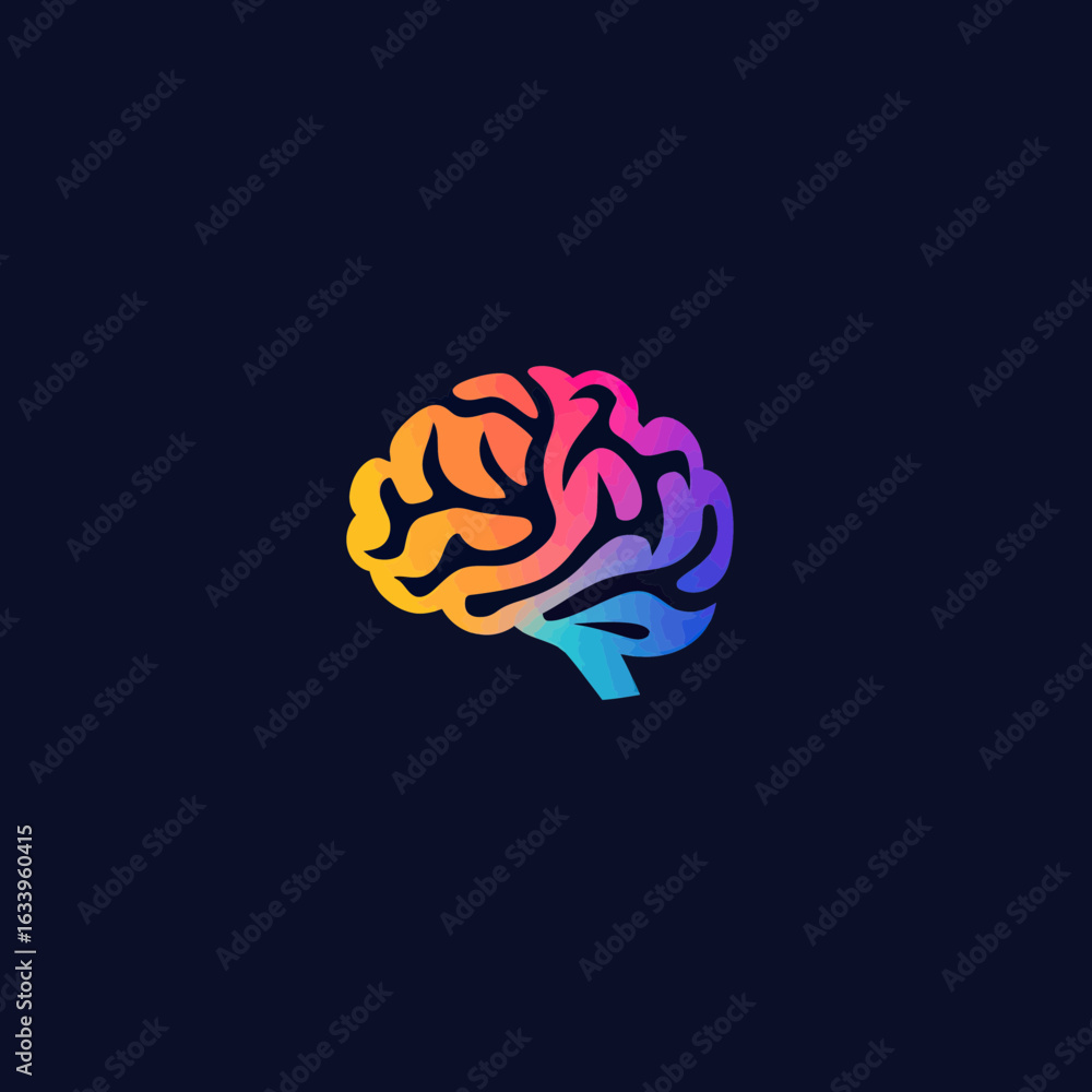 Poster colorful gradient brain icon symbol with abstract neural pathways representing creativity intelligen