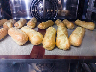French patisserie food, eclairs dessert cooked in fan oven, choux pastry, culinary item, cake...