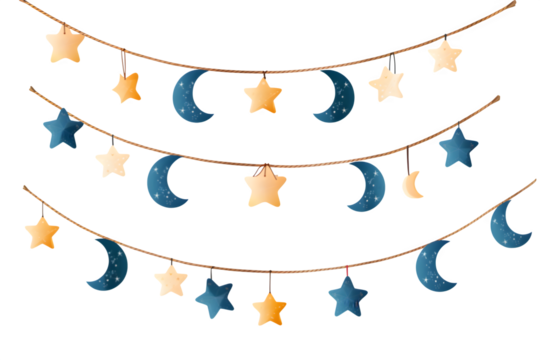 Celestial bunting garland, isolated on transparent background