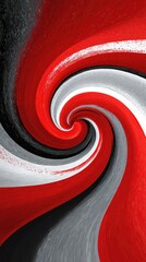 Abstract swirling spiral design in red, white, and black