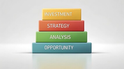 Pyramid Structure of Colored Blocks Labeled Opportunity, Analysis, Strategy, and Investment Representing Business Progression