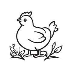 Vector illustration of a cartoon sketch of a chicken in a cute and simple style
