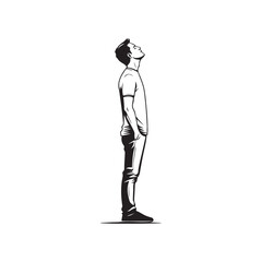 Vector illustration of a man contemplating and looking up with a thoughtful and reflective expression.