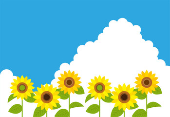 入道雲と向日葵の背景イラスト素材 ベクター 夏 