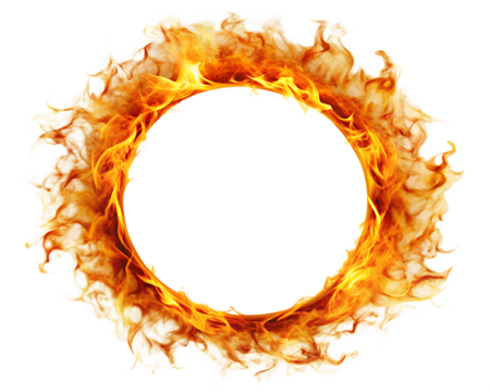 circle frame orange flame isolated on white background PNG.AI Generated