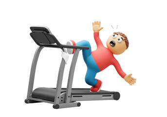 Isolated 3D Character Falling Off a Treadmill