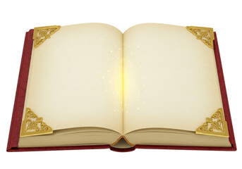 Isolated Open Blank Spellbook with Gold Corner Decorations
