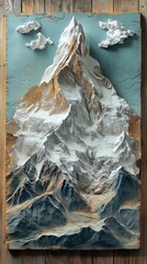 Realistic mountain model with detailed textures and terrain elements. Background for design projects and textures.