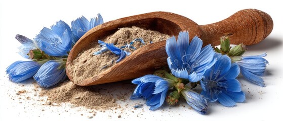 Chicory root powder with flowers