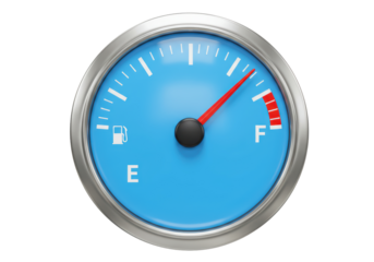 Isolated Blue Fuel Gauge with Full Tank Indication