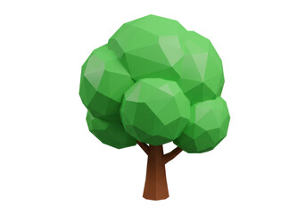 Isolated Stylized Low Poly Green Tree with Brown Trunk
