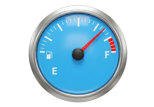 Isolated Blue Fuel Gauge with Full Tank Indication