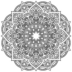 Mandala 387, ethnic, swirl pattern, object isolated on white background. Coloring page 446, hand drawn, vector.