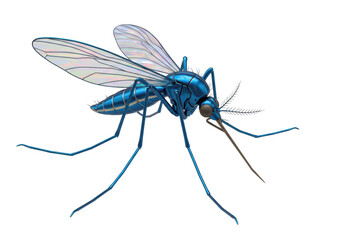 Isolated 3D Render of a Metallic Blue Mosquito with Transparent Wings