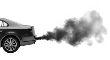 Car exhaust fumes billowing from tailpipe isolated on transparent background