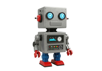 Fototapeta premium Isolated 3D Render of a Retro Metal Robot with Glowing Blue Eyes