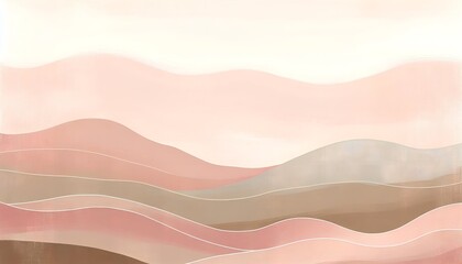 Abstract watercolor landscape with rolling hills in soft pink and beige earth tones. Minimalist boho style background for modern design.