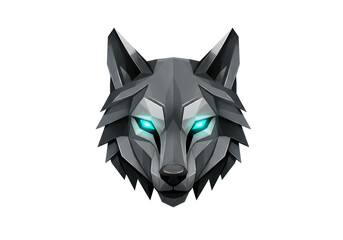 Obraz premium Isolated Geometric Wolf Head with Glowing Blue Eyes and Aggressive Expression