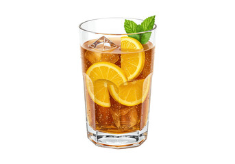 Isolated Glass of Iced Tea with Lemon Slices and Mint Leaves
