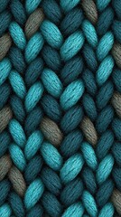 Close-up textured teal and brown cable knit
