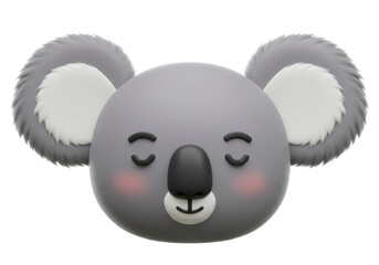 Isolated Cute Cartoon Koala Head with Closed Eyes and Rosy Cheeks