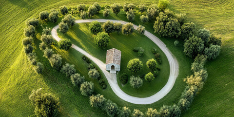 Idyllic Tuscan Landscape with a Stone Hermitage Surrounded by Olive Trees and Rolling Hills tuscany italy