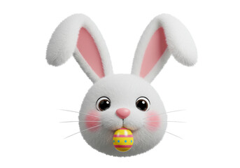 Obraz premium Isolated Adorable Easter Bunny Head with Decorated Egg in Mouth
