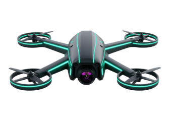 Isolated Drone with Glowing Neon Lights