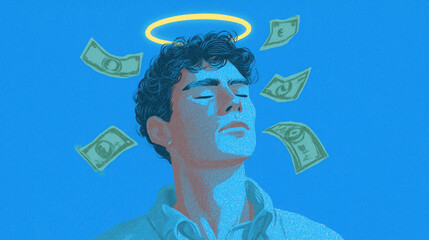Blue translucent dollar bills halo for digital wealth