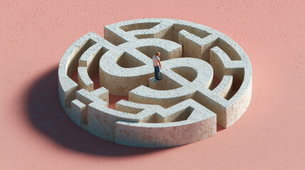Circular maze with figures for consumer choice labyrinth