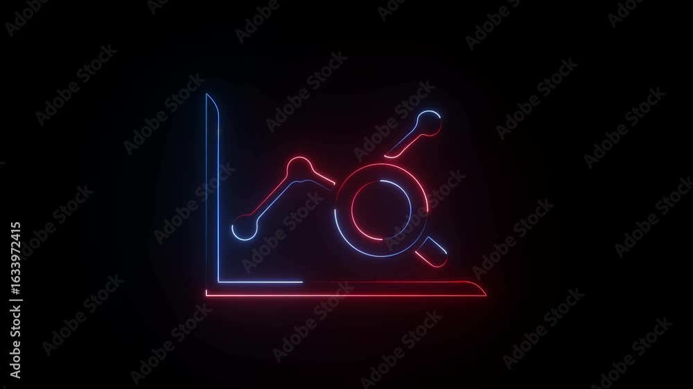 Poster glowing neon line graph displayed on a black background animation.