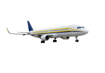 Isolated Sleek White and Blue Private Jet Airplane