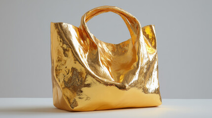 Slouchy golden handbag for casual approachable wealth
