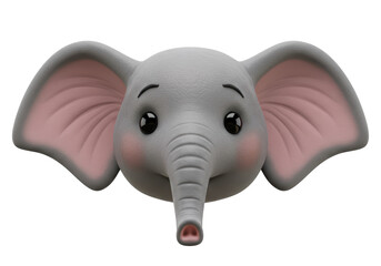 Isolated Cute Cartoon Elephant Head with Big Eyes