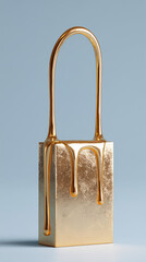 Tall elegant golden handbag monument to minimal luxury