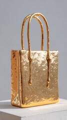 Golden handbag with architectural fortress-like details