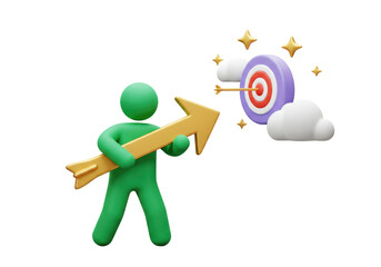 Isolated 3D Character Aiming at Target with Arrow