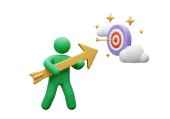 Isolated 3D Character Aiming at Target with Arrow