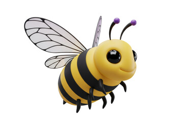 Isolated Cartoon Bee Flying with Happy Expression