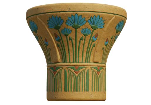 Isolated Ancient Egyptian Column Capital with Lotus Flower Design