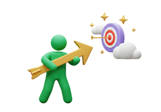 Isolated 3D Character Aiming at Target with Arrow