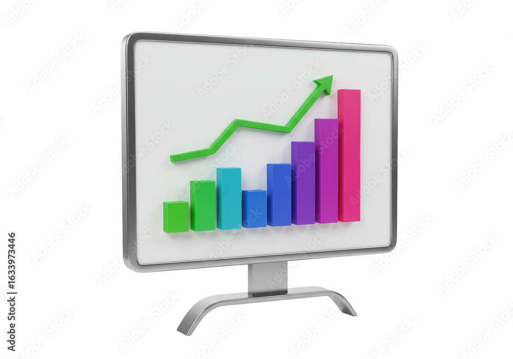 Poster isolated growing bar chart on monitor screen