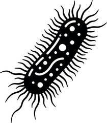 Microscopic bacteria cell with flagella scientific illustration