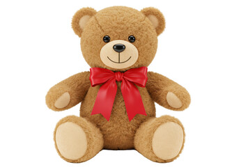 Isolated Classic Brown Teddy Bear with Red Ribbon